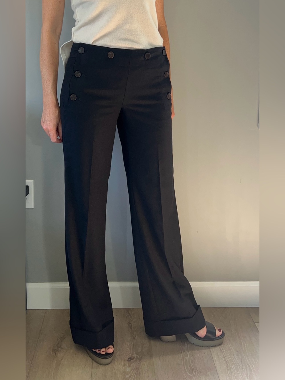J. Crew Black Wide-Leg Sailor-Button Trousers